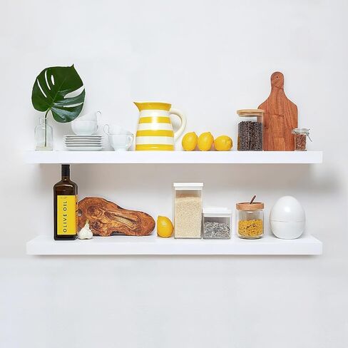 Homeforia 20 inch Floating Shelf Oak, High End Solid Real Wood 20inch Long Floating Shelves for Wall Mounted, Honey Oak Wooden 20in Floating Shelves, Heavy Duty Bracket, 20 X 6.5 X 1.75 inch, Set of 2 in Kuwait