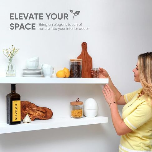 Homeforia 20 inch Floating Shelf Oak, High End Solid Real Wood 20inch Long Floating Shelves for Wall Mounted, Honey Oak Wooden 20in Floating Shelves, Heavy Duty Bracket, 20 X 6.5 X 1.75 inch, Set of 2 in Kuwait