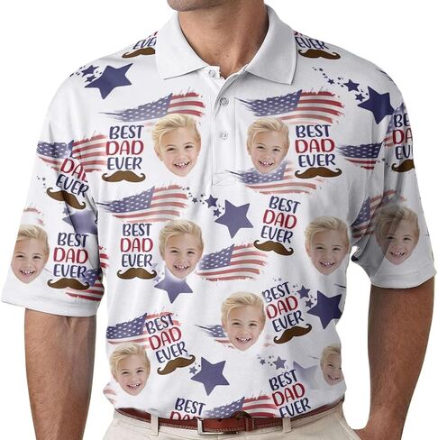 Custom Dad Polo Shirt with Kids Face, Personalized Golf Polo, Fathers Day Shirt Gift for Dad, Daddy, Grandpa in Saudi Arabia