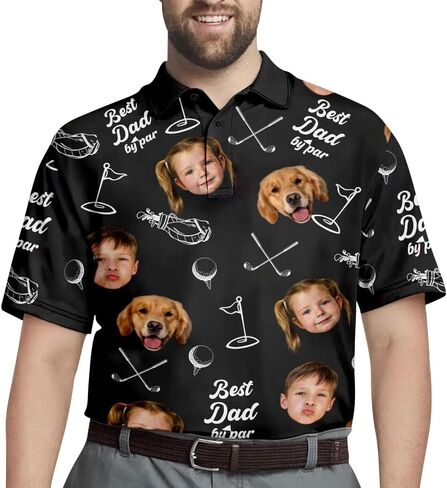 Custom Dad Polo Shirt with Kids Face, Personalized Golf Polo, Fathers Day Shirt Gift for Dad, Daddy, Grandpa in Saudi Arabia