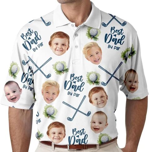 Custom Dad Polo Shirt with Kids Face, Personalized Golf Polo, Fathers Day Shirt Gift for Dad, Daddy, Grandpa in Saudi Arabia