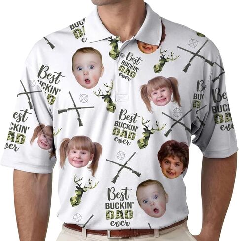 Custom Dad Polo Shirt with Kids Face, Personalized Golf Polo, Fathers Day Shirt Gift for Dad, Daddy, Grandpa in Saudi Arabia