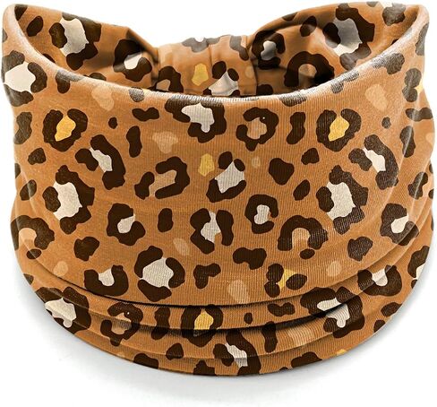 Leopard Print Headbands for Women – 4 Pack Wide Stretchy Turban Hair Bands, Fashion Animal Print Head Wraps for Workout, Makeup, Casual & Street Style in Saudi Arabia