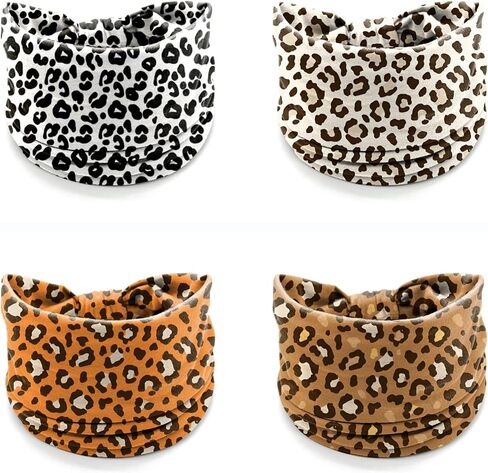Leopard Print Headbands for Women – 4 Pack Wide Stretchy Turban Hair Bands, Fashion Animal Print Head Wraps for Workout, Makeup, Casual & Street Style in Saudi Arabia