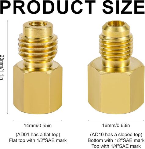 4pcs Brass Refrigerant Tank Adapter/Vacuum Pump, R134A to R12 Adapter Fittings 1/4 SAE Male to 1/2 ACME Female Flare Adaptor Automotive Fittings for AC Refrigerant System in Saudi Arabia