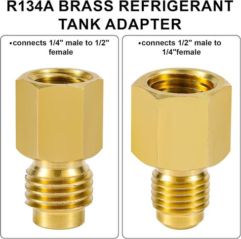 4pcs Brass Refrigerant Tank Adapter/Vacuum Pump, R134A to R12 Adapter Fittings 1/4 SAE Male to 1/2 ACME Female Flare Adaptor Automotive Fittings for AC Refrigerant System in Saudi Arabia