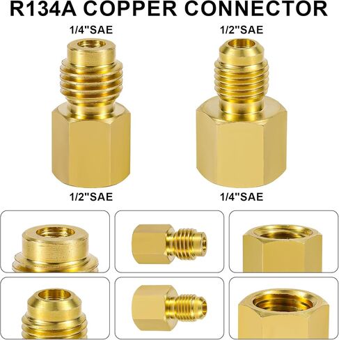 4pcs Brass Refrigerant Tank Adapter/Vacuum Pump, R134A to R12 Adapter Fittings 1/4 SAE Male to 1/2 ACME Female Flare Adaptor Automotive Fittings for AC Refrigerant System in Saudi Arabia