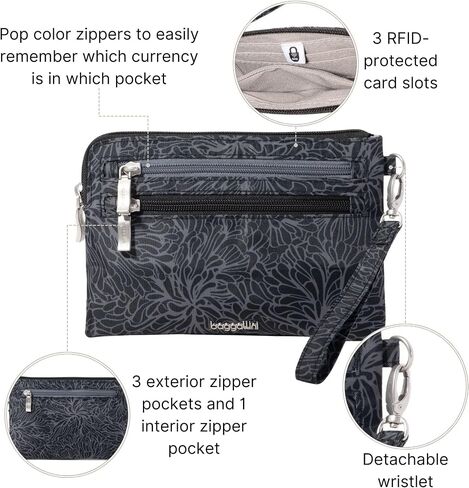 Baggallini Currency Organizer Wristlet-Lightweight 8"x5.5" RFID Protected Womens Wallet Card Holder in Saudi Arabia