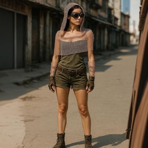 محرك محرك قرني هبهاء مع الأكمام للنساء-Hollow-Out Mesh Festival Hood ، ملحق أزياء ملابس الشارع القفرة in Kuwait