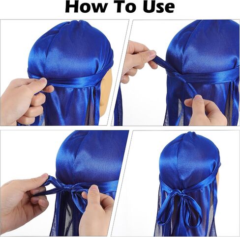4Pcs Premium Durag Pack for Men Kids Silky Durag with Wave Caps Set Long Tail Wide Strap Headwraps Turban Beanies Satin Doo Rag Soft Elastic Dorag Deluxe Du-rag Over Durag for Boy Girl Hip-hop Decor in Saudi Arabia