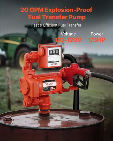 مضخة نقل الوقود Vevor 110 فولت ، 20 GPM 76 لتر/دقيقة ، مضخة نقل الزيت الكهربائية AC ، مع عداد ، فوهة الوقود التلقائي للوقود وخرطوم التفريغ ، التدفق العالي للبنزين ، الديزل ، الكيروسين ، الديزل الحيوي ، الإيثانول in Saudi Arabia
