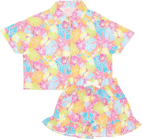 Tommy Bahama Girl's 2-Piece Matching Set - Short Sleeve Button-Down Floral Print Shirt & Shorts - Summer Outfit for Kids in Saudi Arabia