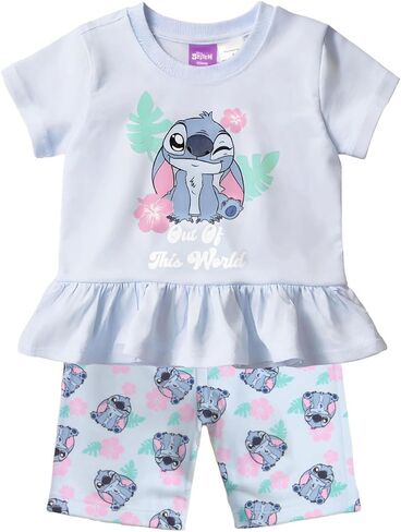 Disney Princess, Minnie Mouse, Lilo & Stitch, Aristocats Girls 2-Piece Ruffle Hem T-Shirt and Biker Shorts Set for Kids in Saudi Arabia
