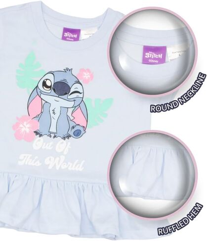 Disney Princess, Minnie Mouse, Lilo & Stitch, Aristocats Girls 2-Piece Ruffle Hem T-Shirt and Biker Shorts Set for Kids in Saudi Arabia