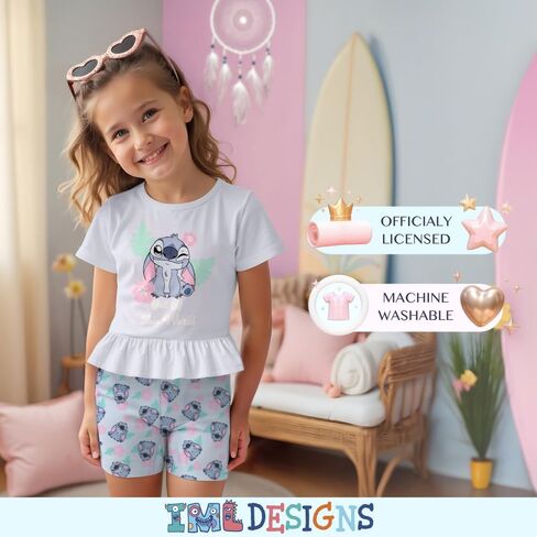 Disney Princess, Minnie Mouse, Lilo & Stitch, Aristocats Girls 2-Piece Ruffle Hem T-Shirt and Biker Shorts Set for Kids in Saudi Arabia
