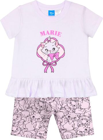 Disney Princess, Minnie Mouse, Lilo & Stitch, Aristocats Girls 2-Piece Ruffle Hem T-Shirt and Biker Shorts Set for Kids in Kuwait