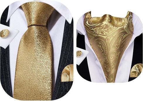 Barry.Wang Gold Ascot Cravat Tie Set for Men with Pocket Square Cufflink Silk Flower Necktie in Saudi Arabia