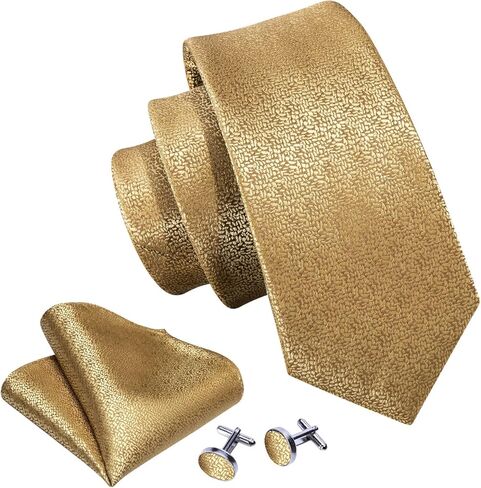 Barry.Wang Gold Ascot Cravat Tie Set for Men with Pocket Square Cufflink Silk Flower Necktie in Saudi Arabia