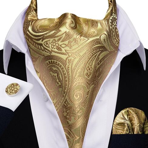 Barry.Wang Gold Ascot Cravat Tie Set for Men with Pocket Square Cufflink Silk Flower Necktie in Saudi Arabia