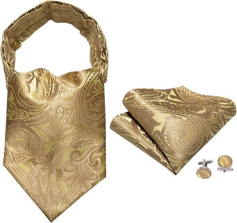 Barry.Wang Gold Ascot Cravat Tie Set for Men with Pocket Square Cufflink Silk Flower Necktie in Saudi Arabia