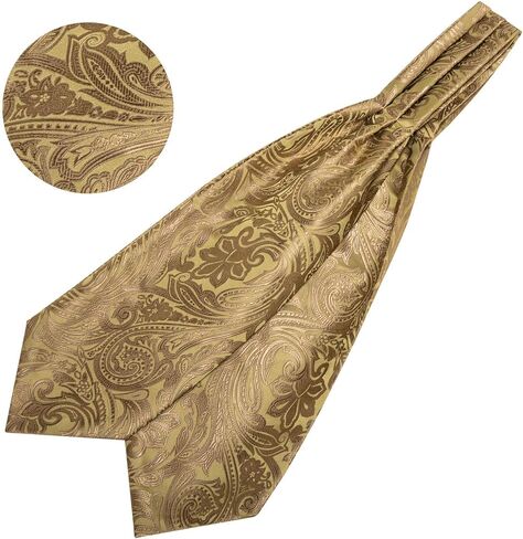 Barry.Wang Gold Ascot Cravat Tie Set for Men with Pocket Square Cufflink Silk Flower Necktie in Saudi Arabia