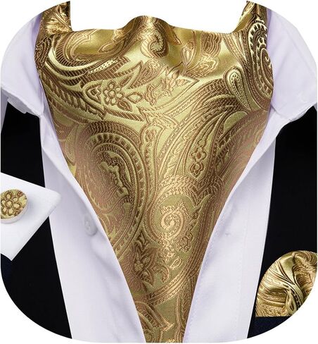 Barry.Wang Gold Ascot Cravat Tie Set for Men with Pocket Square Cufflink Silk Flower Necktie in Saudi Arabia