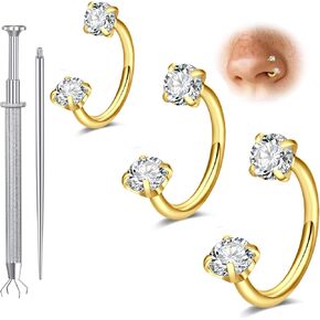 Longita 6mm 7mm 8mm 18g Horseshoe Nose Ring for Women Double Gem Horse Shoe Nose Ring Hoop Surgical Steel Gold Cartilage Helix Tragus Earring Hoops Labret Lip Piercing Jewelry Small Septum Rings 18g in Saudi Arabia