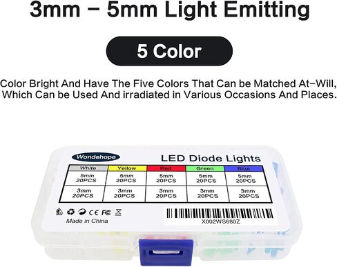 100 قطعة من صمامات LED الثنائية، مجموعة YIWANSON Mini 3 مم من الصمام الثنائي الباعث للضوء الشفاف، مجموعة صغيرة من الأحمر والأخضر والأزرق والأصفر والأبيض، للتجربة العلمية، ولوحة الدوائر، وأضواء عيد الميلاد in Saudi Arabia