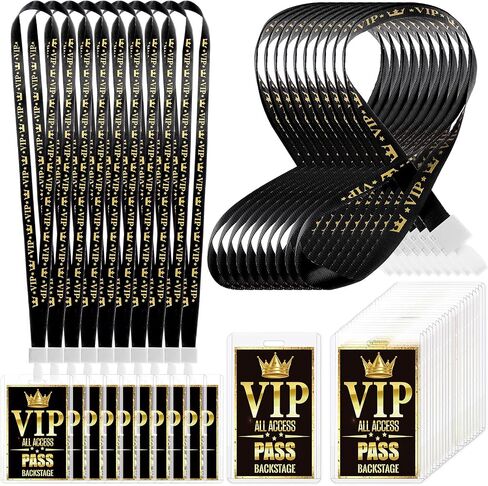 25 Sets VIP Badge Lanyards with Plastic VIP Pass Card Holder Black and Gold VIP Pass Cards Breakaway Lanyard PVC for Backstage Concert Event Birthday Award Movie Night Party Organizer in Saudi Arabia