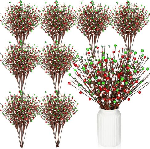 Cindeer 10 Pcs 4th of July Artificial Berry Stems Patriotic Day Artificial Berry Stem Spray Pick Memorial Day 16.14 Inch Red White Blue Berry Fruit Floral Bunch for Home Festival Office Decorations in Saudi Arabia