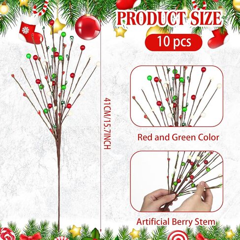 Cindeer 10 Pcs 4th of July Artificial Berry Stems Patriotic Day Artificial Berry Stem Spray Pick Memorial Day 16.14 Inch Red White Blue Berry Fruit Floral Bunch for Home Festival Office Decorations in Saudi Arabia