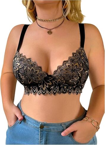 OYOANGLE Women's Plus Size Floral Lace Underwire Bra Scallop Trim High Support Everyday Bras in Saudi Arabia