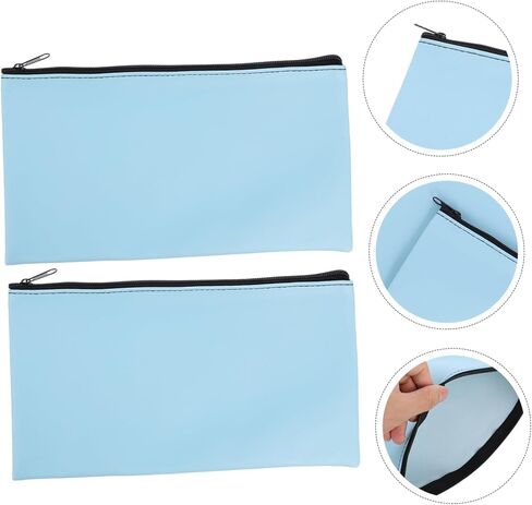 2pcs Bank Deposit Pouch Zipper Cash Bag Receipt Bag Large Capacity Money Wallet Organiser Pu Leather for Business Personal in Saudi Arabia