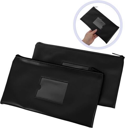 2Pcs Window Zipper Utility Deposit Bag Cash Wallet for Coins PU Leather Money Storage Pouch with External Card Slot for Easy Organization in Saudi Arabia