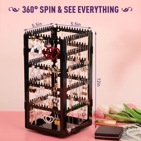 360 درجة منظم المجوهرات الدوار مع 5 طبقات ، وقائم منظم حلق أكريليك ، 228 حفرة و 232 أخاديد للأزرار ، وأقراط دانكلي ، وسلاسل ، وأساور ، وقلادة in Kuwait