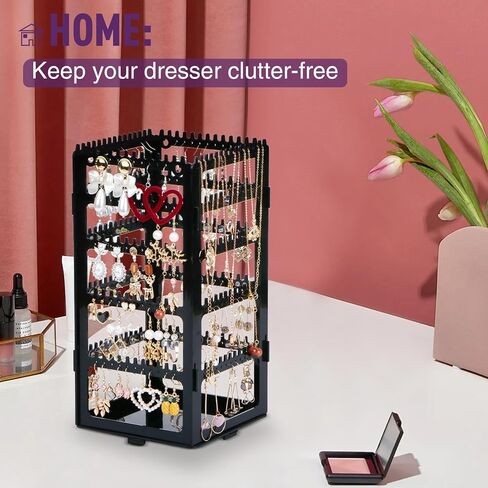 360 درجة منظم المجوهرات الدوار مع 5 طبقات ، وقائم منظم حلق أكريليك ، 228 حفرة و 232 أخاديد للأزرار ، وأقراط دانكلي ، وسلاسل ، وأساور ، وقلادة in Kuwait