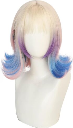 Sinclair Costume Wigs Short Wavy Colorful Blonde Blue Pink Ombre Wigs for Women Cosplay Halloween Party Side Part in Saudi Arabia