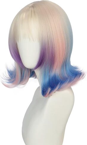 Sinclair Costume Wigs Short Wavy Colorful Blonde Blue Pink Ombre Wigs for Women Cosplay Halloween Party Side Part in Saudi Arabia