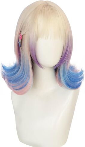 Sinclair Costume Wigs Short Wavy Colorful Blonde Blue Pink Ombre Wigs for Women Cosplay Halloween Party Side Part in Saudi Arabia