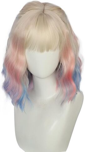 Sinclair Costume Wigs Short Wavy Colorful Blonde Blue Pink Ombre Wigs for Women Cosplay Halloween Party Side Part in Saudi Arabia