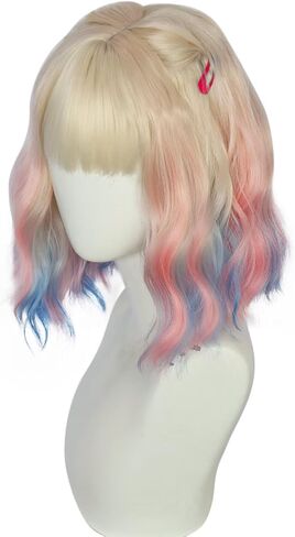 Sinclair Costume Wigs Short Wavy Colorful Blonde Blue Pink Ombre Wigs for Women Cosplay Halloween Party Side Part in Saudi Arabia