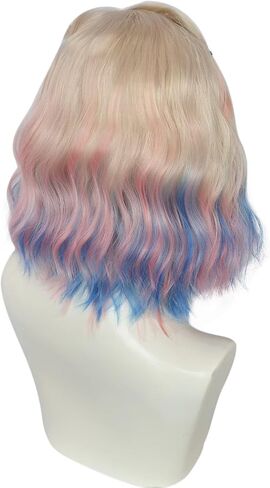 Sinclair Costume Wigs Short Wavy Colorful Blonde Blue Pink Ombre Wigs for Women Cosplay Halloween Party Side Part in Saudi Arabia