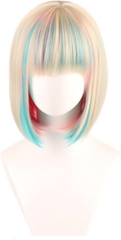 Sinclair Costume Wigs Short Wavy Colorful Blonde Blue Pink Ombre Wigs for Women Cosplay Halloween Party Side Part in Saudi Arabia