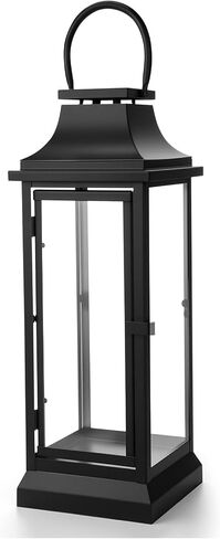 Nuogo 25 Inch Large Metal Lanterns with Glass Panels Black Hanging Vintage for Table Porch Home Party Decor Gift Indoor Outdoor, Candle Not Includes in Kuwait