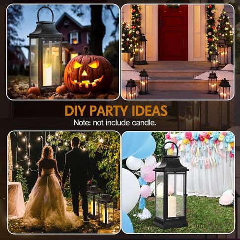 Nuogo 25 Inch Large Metal Lanterns with Glass Panels Black Hanging Vintage for Table Porch Home Party Decor Gift Indoor Outdoor, Candle Not Includes in Saudi Arabia