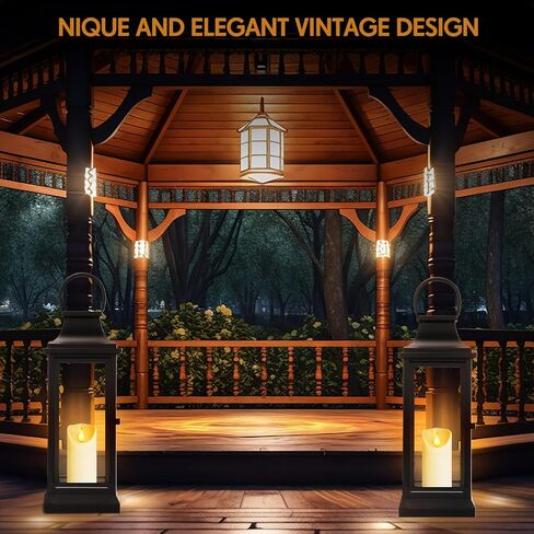 Nuogo 25 Inch Large Metal Lanterns with Glass Panels Black Hanging Vintage for Table Porch Home Party Decor Gift Indoor Outdoor, Candle Not Includes in Saudi Arabia