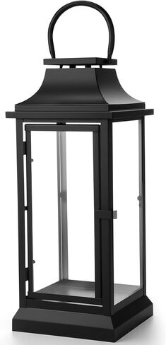 Nuogo 25 Inch Large Metal Lanterns with Glass Panels Black Hanging Vintage for Table Porch Home Party Decor Gift Indoor Outdoor, Candle Not Includes in Saudi Arabia