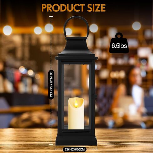 Nuogo 25 Inch Large Metal Lanterns with Glass Panels Black Hanging Vintage for Table Porch Home Party Decor Gift Indoor Outdoor, Candle Not Includes in Kuwait