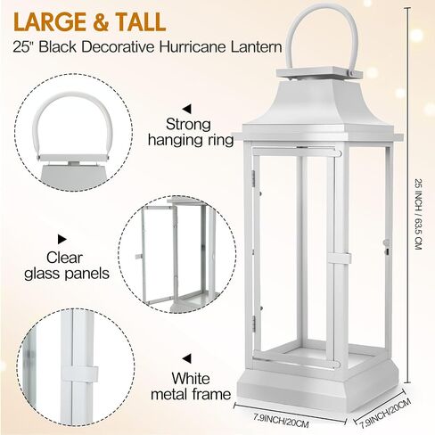 Nuogo 25 Inch Large Metal Lanterns with Glass Panels Black Hanging Vintage for Table Porch Home Party Decor Gift Indoor Outdoor, Candle Not Includes in Kuwait