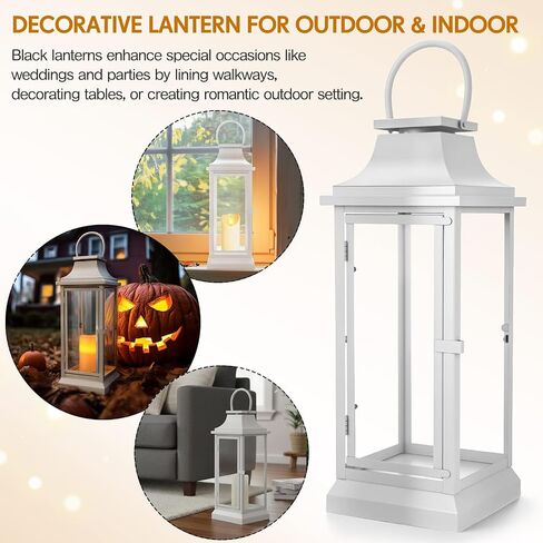 Nuogo 25 Inch Large Metal Lanterns with Glass Panels Black Hanging Vintage for Table Porch Home Party Decor Gift Indoor Outdoor, Candle Not Includes in Kuwait